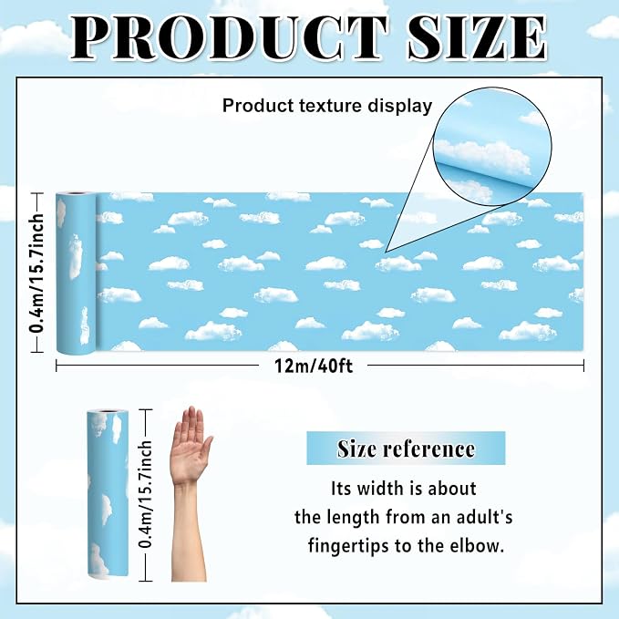 Blue Sky Cloud Bulletin Board Roll Non-Woven Fabric Poster 15.7" x12ft