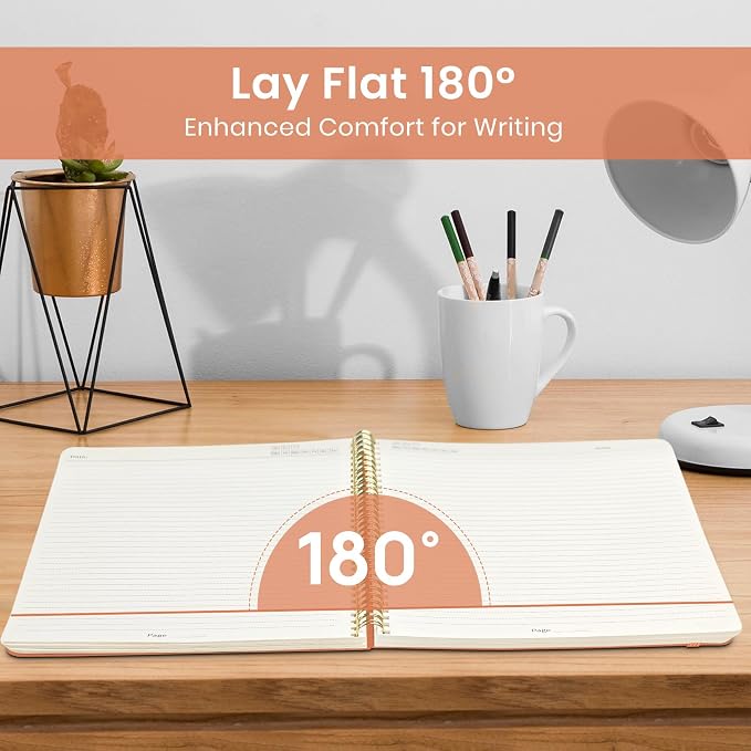 Taja Large Spiral Lined Notebook for Work, Journal for Women & Men