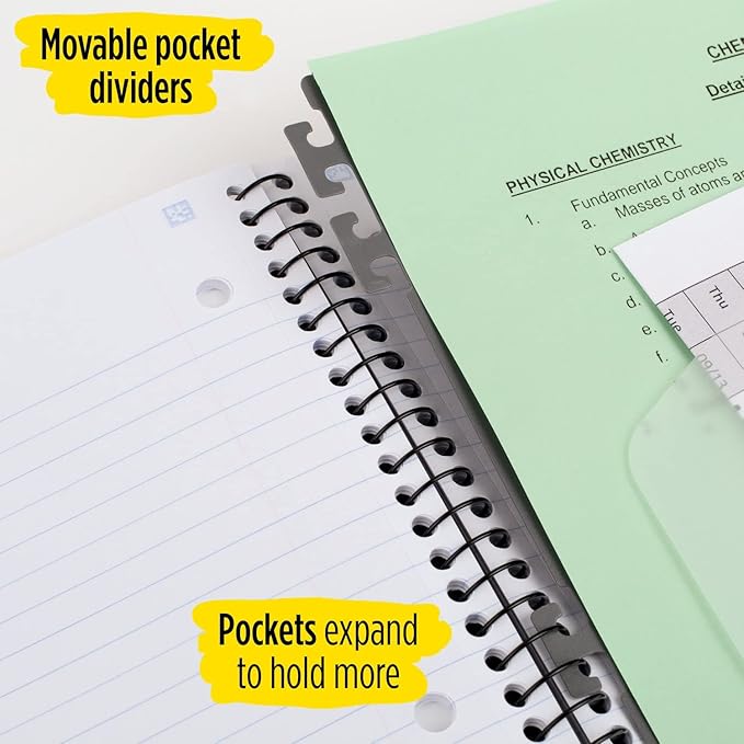 Five Star Advance Spiral Notebooks + Study App, 3 Subject, College Ruled Paper, 11" x 8-1/2", 150 Sheets, with Spiral Guard and Movable Dividers, Red, White (820111) (Pack od 6)