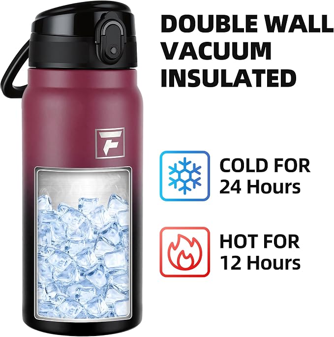 Fanhaw 20 Oz Insulated Stainless Steel Water Bottle with Chug Lid – Wide Mouth, Leak-Proof, BPA-Free – Ideal for Kids, Adults, Sports, Gym, and Outdoor Use (Red Black)