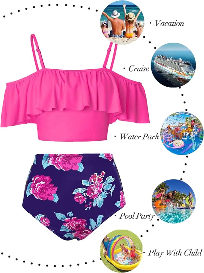 Kaei&Shi High Waisted Flounce Bikini Set,Tummy Control Swimsuits for Women,Off Shoulder