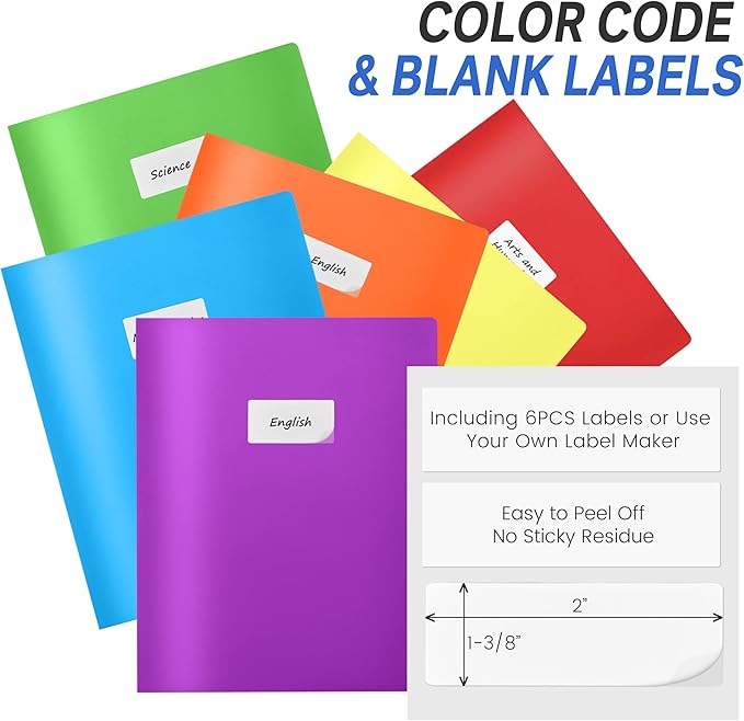 Sooez 14 Pack Folders with Pockets, Pocket Folders with Extra Labels, Plastic Folders with Pockets, 2 Pocket Folders Bulk, Heavy Duty File Folders, School Folder Business Folder Office Filing Supplies
