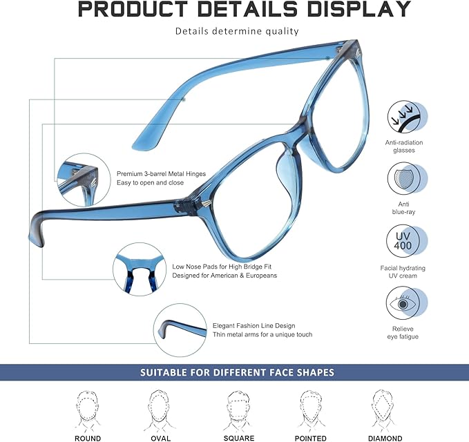 Reading Glasses for Women Men - Blue Light Blocking UV Filter Computer Readers,Anti Eyestrain Eyeglasses