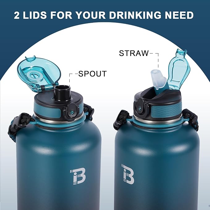 TOPBADE 32oz Insulated Water Bottle with Straw Lid & Spout Lid & Paracord Handle, Stainless Steel Water Bottle Wide Mouth, Double Wall for Women Men Gym Fitness Outdoor