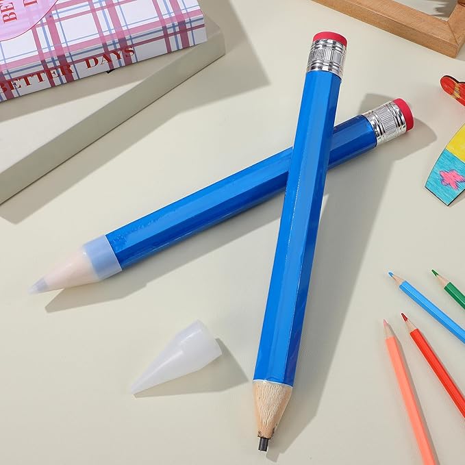 Didiseaon 2pcs Jumbo Wooden Pencils Extra Large Blue Writing and Drawing Pencils for Preschoolers Party Favors Novelty Stationery Props