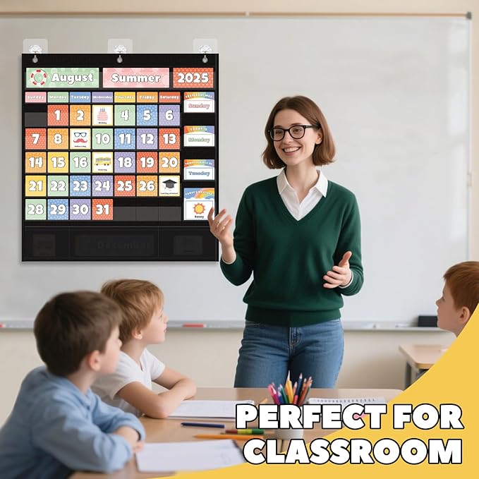 All-in-One Calendar Weather Pocket Chart - Interactive Preschool Learning Board for Morning Meeting Circle Time, with Seasons Months Days Weather Cards (Homeschool/Daycare)