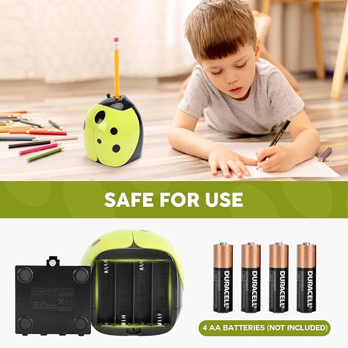 Ladybug Electric Pencil Sharpener – 4AA Battery, Ideal for No.2 and Colored Pencils Portable Pencil Sharpener for School, Home, and Crafts