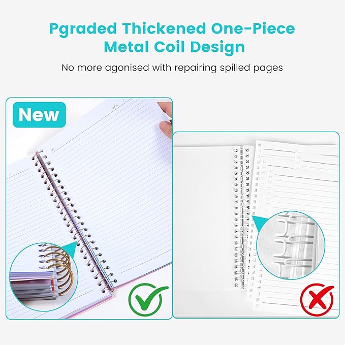 CAGIE Spiral Notebooks for School Work with Removable Dividers Tabs, 8.5” x 11” 5 Subject Notebook College Ruled, Large Lined Journaling Notebook for Women Men Writing, Teal