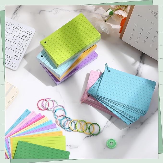 Ctosree 1440 Pcs Back to School Gifts Colored Index Cards with Binder Ring Ruled Flash Cards 12 Color Lined Note 56lb Cover for Studying Memory Office School(3 x 5 Inch,Fresh Color)