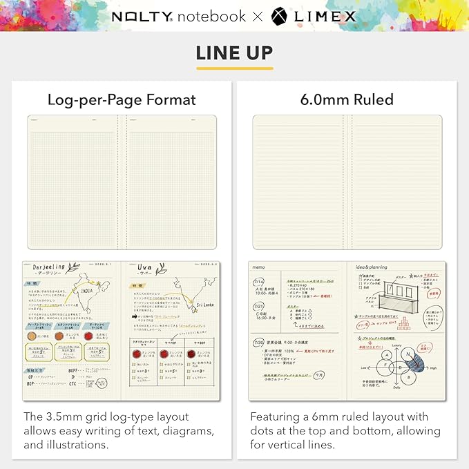 NOLTY NOTE × LIMEX, A5 Ruled Line Notebook, 6.00mm, 176 Sheets, Granite Black, NTL1311