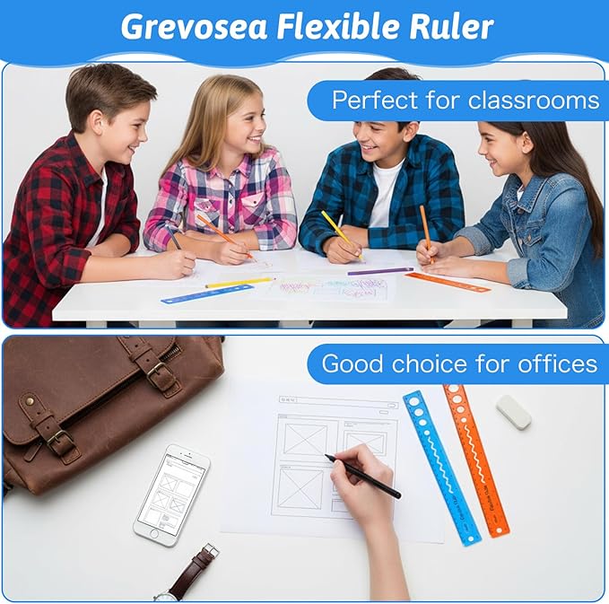 Nogeqi 2 Pcs Flexible Ruler 30cm Plastic Ruler 12 Inch Soft Reglas Escolares Flexibles with Centimeters and Inches Bendable Translucent Shatterproof for Adults Home Office Supplies Classroom