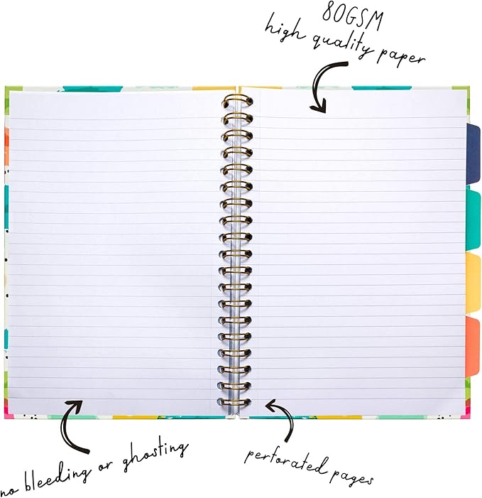 Pukka Pad, Carpe Diem 5-Subject Double Spiral Bound Notebook 3-Pack with Repositionable Dividers - 200 Pages of 80GSM Paper with Perforated Edges – Color Wash, B5 10 X 7in