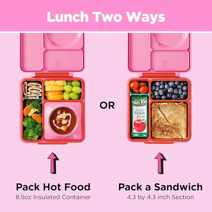 Omie OmieBox Kids Insulated Leakproof Bento Lunch Box with Food Jar (Pink Berry) (Pack of 2)