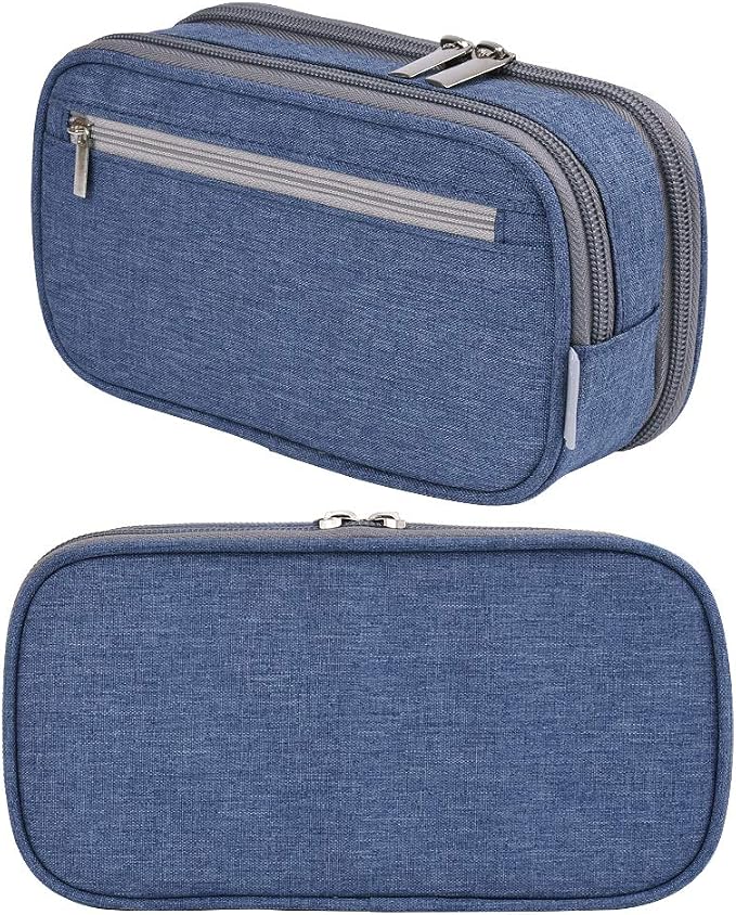 Big Capacity Pencil Case Large Pencil Bag Pouch Pen Case Pencil Marker Holder with High Storage for Office Desk Organizer Supplies Cosmetic Makeup Bag, Blue