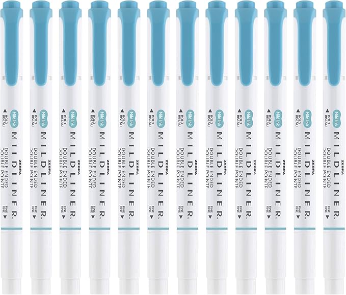 Zebra Pen Mildliner Dual-Tip Highlighters, Broad and Fine Tips, Ideal for Bible Highlighting, No Bleed, School Supplies, Teacher Supplies, and Office Supplies, Mild Smoke Blue Ink, 12-Pack (78420upc)