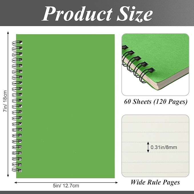 Leelosp 12 Pcs Small Spiral Notebook Lined Spiral Journal College Ruled Notebook Wire Bound Kraft Cover, 120 Pages for Work (Purple,Blue,Orange,Black,5 x 7 Inch)