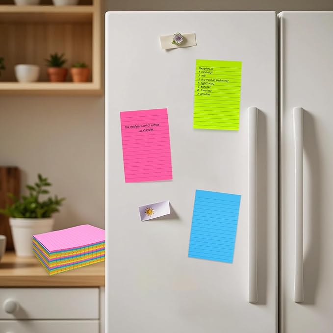 (15 Pads) Lined Sticky Notes 4x6 in Post, Large Sticky Pads with Lines Self-Stick Note Pad it, Bright Colors Ruled Stickies Super Sticking Power, Office School Memo Note Pads