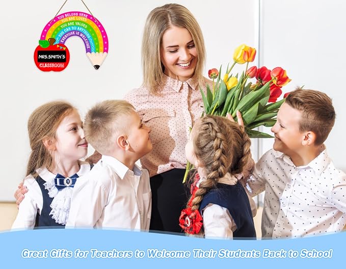 WaaHome Rainbow Welcome Sign for Classroom - 11"x14" Personalized Door Decoration - Back to School, Welcome to Our Classroom Sign