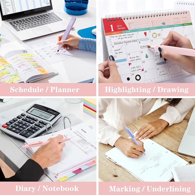 Vitoler Aesthetic Highlighters & Black Gel Pens 12 Pack,No Bleed | Fast Drying Pens for Teacher Nurse Bible Journaling Planner Mothers Day Gifts