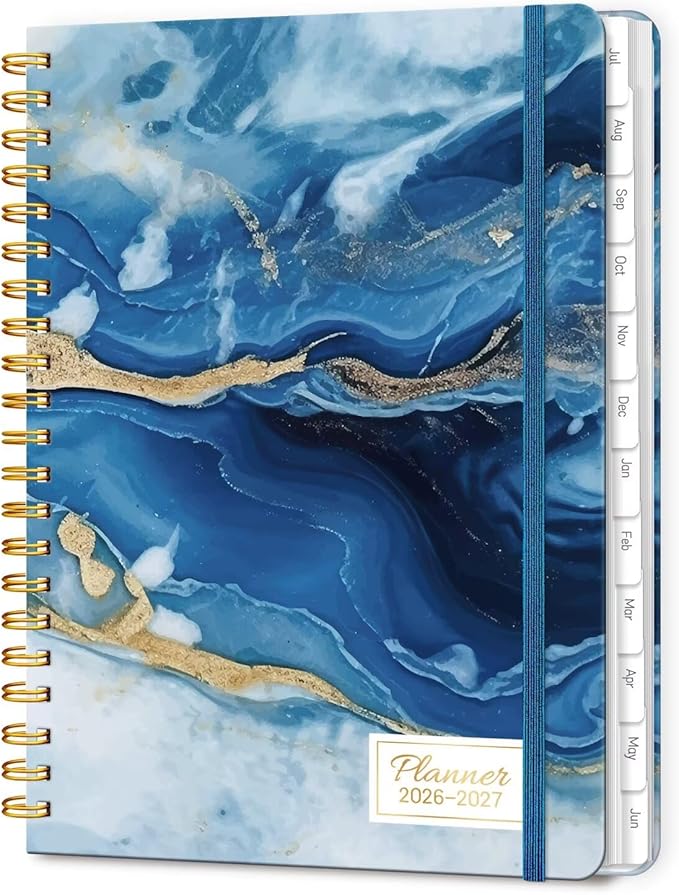 Lonely Oak Academic Planner 2026-2027, Daily Weekly and Monthly Agenda Planner 6.18" x 8.5" with Tabs, 12 Months Spiral School Year A5 Calendar from Jul.2026 to Jun.2027 for Student and Teacher (Dark Blue)