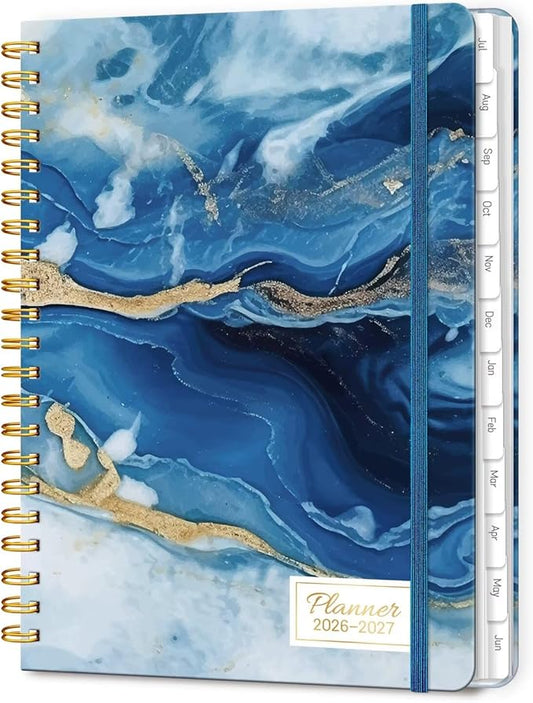 Lonely Oak Academic Planner 2026-2027, Daily Weekly and Monthly Agenda Planner 6.18" x 8.5" with Tabs, 12 Months Spiral School Year A5 Calendar from Jul.2026 to Jun.2027 for Student and Teacher (Dark Blue)