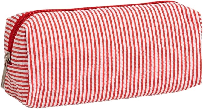Cute Large Capacity Pencil Case | Aesthetic Striped Pencil Pouch for Office Supplies Organizer (Red)