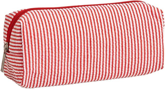Cute Large Capacity Pencil Case | Aesthetic Striped Pencil Pouch for Office Supplies Organizer (Red)