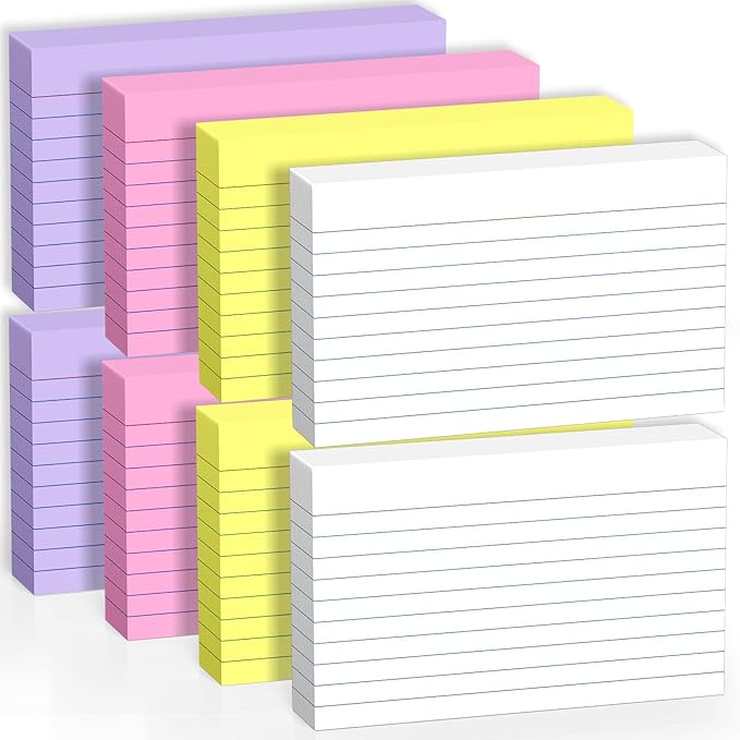 Colored Index Cards 3x5, 400 Pcs Ruled Index Cards, Flash Cards College Ruled for School, College, Office and Home Organization, Durable Study To Do List Note Cards with Ruled Lines