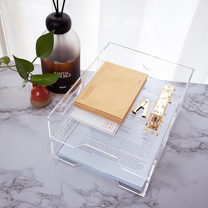 Acrylic Letter Tray Two-Tier A4 Size, Clear Stackable Paper Trays, File Paper Holder, Desktop File Organizer, Stackable Document Organizer, Workspace Letter Tray