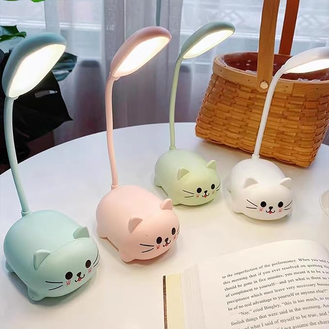 Neioaas LED Desk Lamp for Kids, Cute Cat Lamp USB Rechargeable Reading Light,Portable LED Table Light, Flexible Gooseneck Eye-Care Cartoons Small Desk Lamp Girls Gifts(Pink)