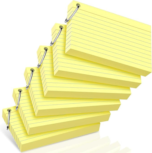 300 Count Index Cards 3 x 5 Inch Yellow Flash Cards with Ring, Heavy Flashcards College Ruled Home Organization, Durable Study To Do List Note Cards with Ruled Lines for Office & School Supplies