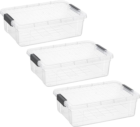 Superio Storage Bins with Lids- Clear Boxes for Organizing, Stackable Plastic Containers- BPA Free, Non-Toxic, Odor Free, Organizer for Home, Office, Dorm, 13.7 Qt, 3 Pack