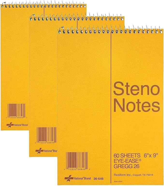 Rediform National Steno Notebook, Gregg-Ruled, Green Eye-Ease Paper, Brown Cover (36646), 6" x 9" Sheets, 60 Count (Pack of 3)