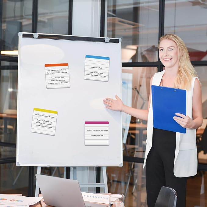 Sticky Notes 4x4 with Ruled Lined,Dry Erase Magnetic Sheets,Small Magnetic Stickers,24 Pieces,Work for Fine Markers on Fridge or Whiteboard
