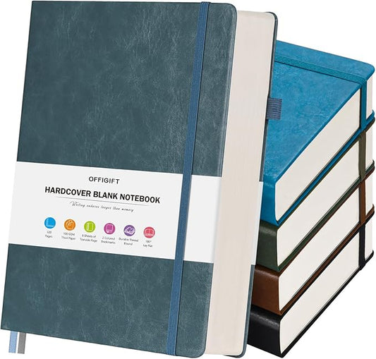 5 Pack Blank Journal Notebooks Bulk, Hardcover A5 Sketchbook, 320 Pages No Bleed 100 GSM Thick Paper Sketch Book for Drawing Writing, Unlined Notebooks for Work, Leather Journal for Women Men School