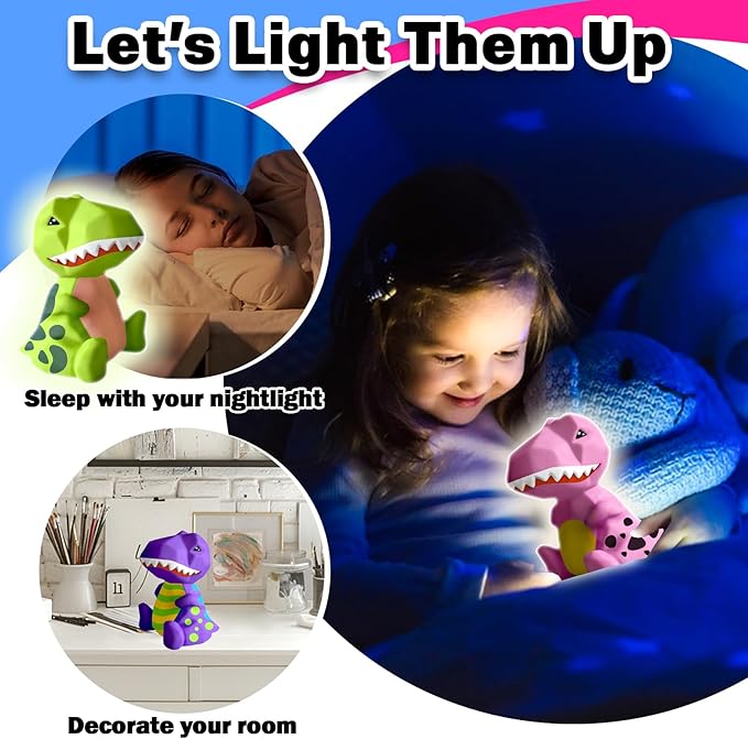 FUNZBO 4.3in Paint Your Own Dinosaur Lamp Kit - Arts and Crafts Supplies Painting for Kids Teens, DIY Night Light Dinosaur Toy for Boy Girl 3 4 5 6 7 8 9 10 11 12 Birthday Gift