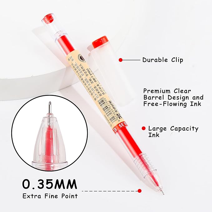 12 Pack Red Ink Japanese Style Stationery Gel Pens, 0.35mm Extra Fine Point Tip, Quick Dry No Smear No Bleed Pen, Smooth Writing Pens for Journaling Note Taking Office School Supplies