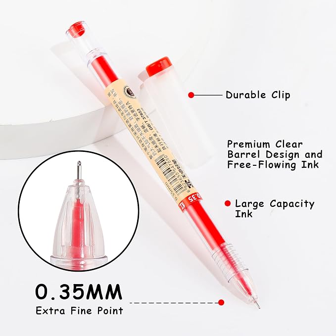 Japanese Style Red Gel Ink Pens, 0.35mm Extra Fine Point, No Smudge Quick Drying, Japanese Ink Pen for Journal Planners, Thin Notebook Paper, Office School Supplies, 24 Pack, Writing Drawing