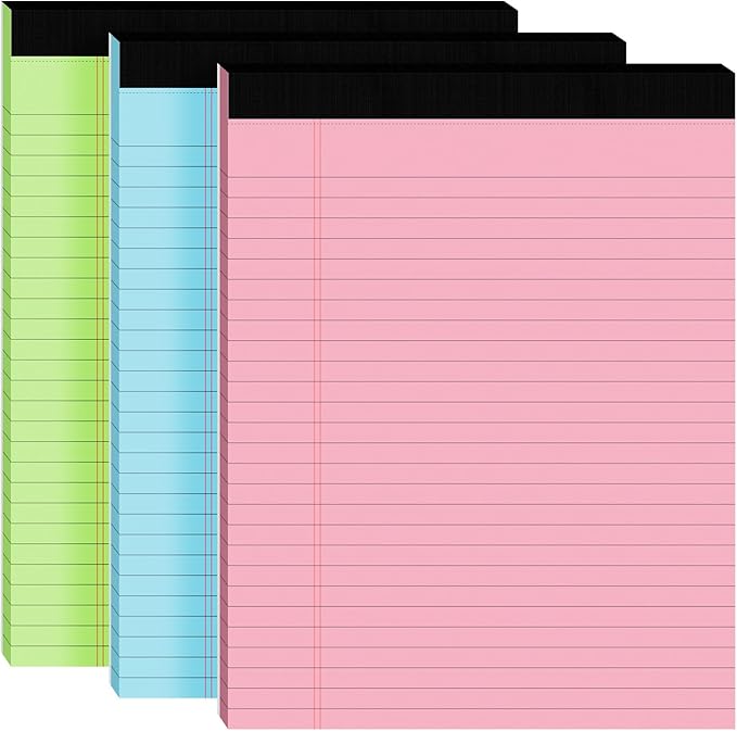 3pcs Legal Pads 8.5 x 11,Notepads 8.5 x 11 Inch, 30 Sheets/Pack, Color Note Pads Clear Print Writing Pads of Paper, Perforate Wide Ruled Lined with Sturdy Back for Office, Business & School Supplies