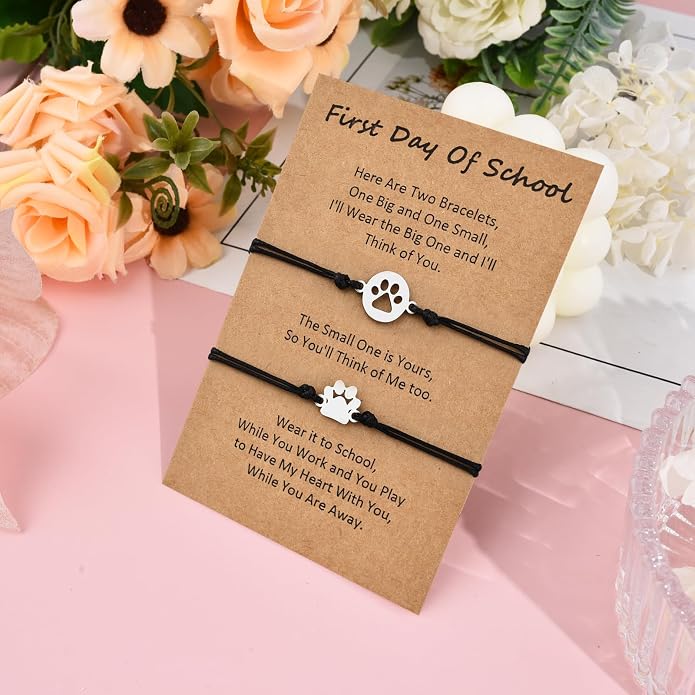 Back to School Gifts Mommy and Me Bracelet First Day of School Matching Wish Bracelets Set for Mother Daughter Son Women Teen Girls Boys Jewelry Gift