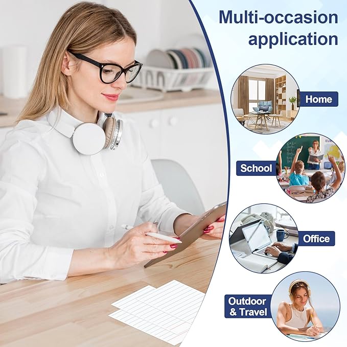60 Pack 3 x 5 Index Cards Vertical Ruled Thick White Index Cards Lined Flash Cards Blank Red and Blue Ruled Lines Both Sides Note Cards for Record Idea To Do Lists Studying Office School Supplies