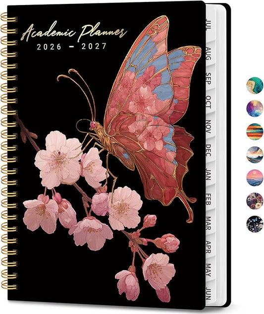 Academic Planner 2026-2027, Weekly and Monthly Calendar Book, July 2026 – June 2027, Hardcover Planner with Tabs, Perfect for Teachers, Students, Women & Men, A4 (8.5" x 11") - Blossom Flight