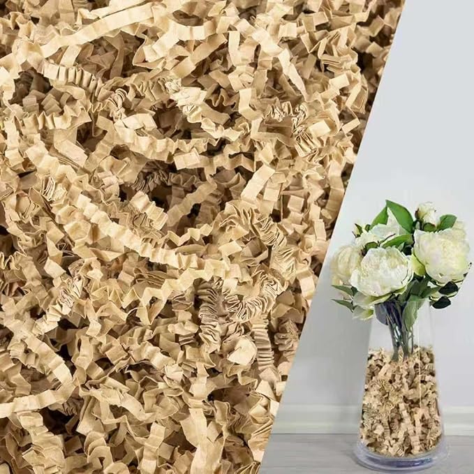 Gainspra 2 LB Crinkle Paper Filler for Gift: Shredded Wrapping for Gift Boxes or Wedding or Birthdays, Crinkle Cut Paper & Basket Stuffing Filler (Kraft)