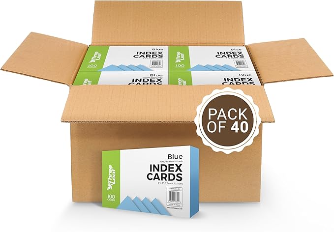 THREE LEAF 3 X 5, INDEX CARDS UNRULED 4000 CT. (100 x 40) BLUE, Blank Flash Cards, Study Card, Memo Pad, For To-Do List, Art And Craft Projects