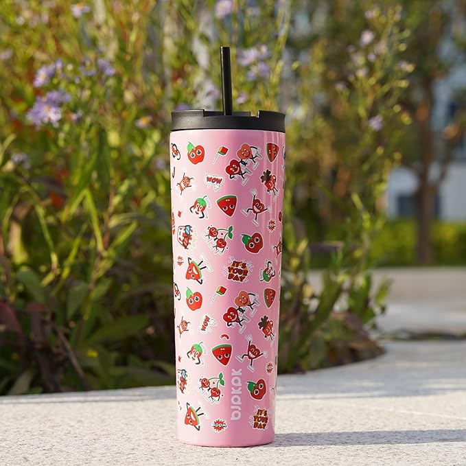 BJPKPK 22oz Stainless Steel Insulated Tumbler With lid And Straw Travel Coffee Thermal Tumblers Cup For Women And Men,Passionate Pink