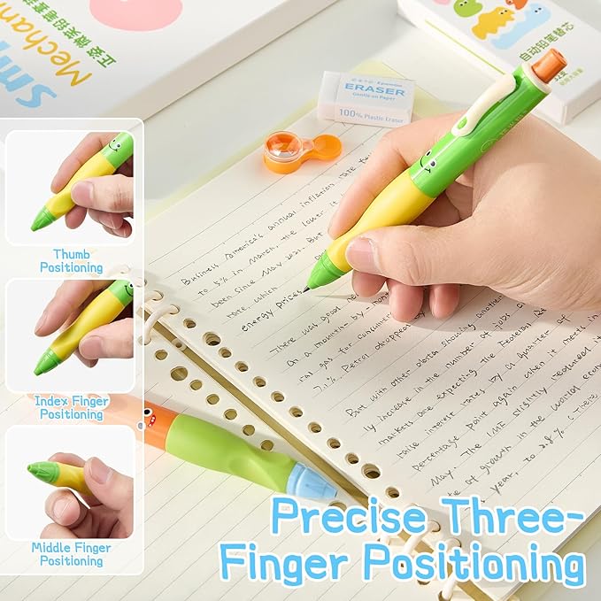 Thick Mechanical Pencil for Kids, Smile Handwriting Pencil with Non-Slip Grip & 2.0mm HB Lead, Break-Resistant, 8 Pack Includes 96 Refills #2, Sharpener & Eraser