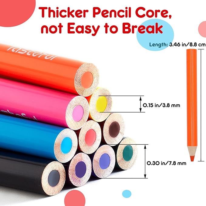 12 Colors Short Colored Pencils for Kids Toddlers, Thick Color Drawing Pencil with Sharpener, Art Pencils Drawing Supplies, Classroom Prizes Party Favors Bags, Easy to Color, Pre-sharpened