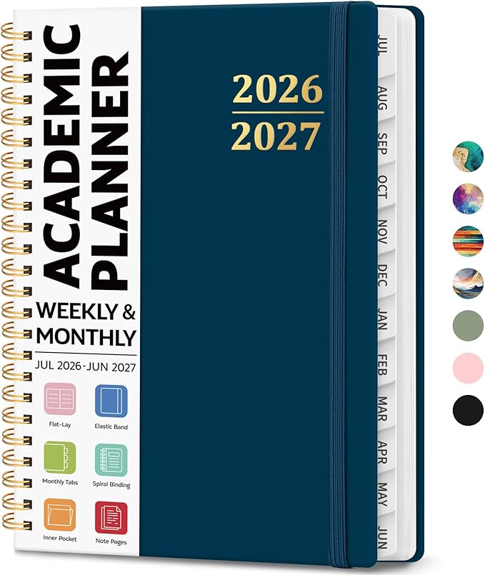 Academic Planner 2026-2027, Weekly and Monthly Calendar Planner Book, July 2026 – June 2027, Hardcover Organizer with Tabs, Perfect for Teachers, Students, Women & Men, A5 (6.4" x 8.5") - Navy