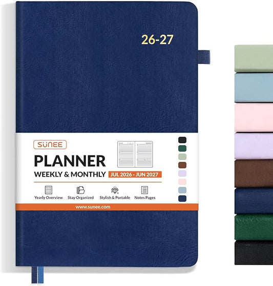 SUNEE 2026-2027 Weekly & Monthly Hardcover Planner 5.5" x 8.3" - 12 Month (July 2026 - June 2027), Small Academic Year Calendar Planner, Pocket, Notes, 100 GSM Paper, Deep Blue