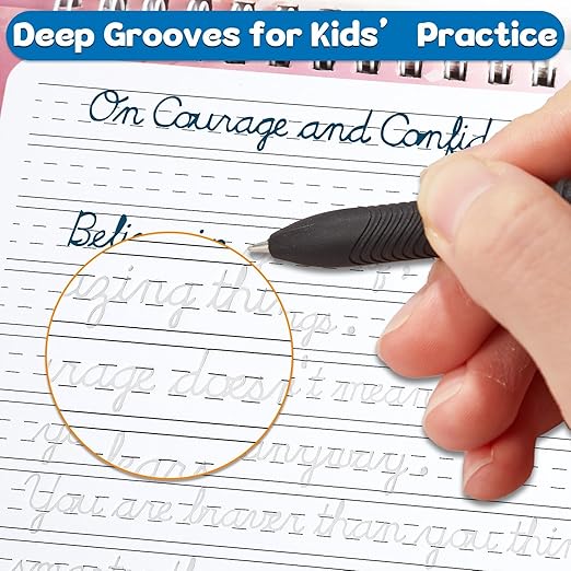 gisgfim 4 Pack Grooved Cursive Handwriting Workbook Kit Magic Reusable Grooved Handwriting Practice with Disappearing Ink Pens Cursive Workbook for Kids Number Poems Jokes & Riddles Inspiring Quotes